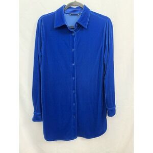 Soft Surroundings Blue Velvet Long Sleeve Button Top Shirt Womens Size XS Velour